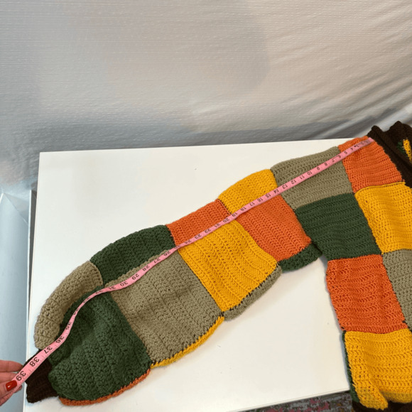 Chunky Cardigan Harry Styles Pattern Patchwork Knit Colour Block XL Boho Hippie - Picture 6 of 9